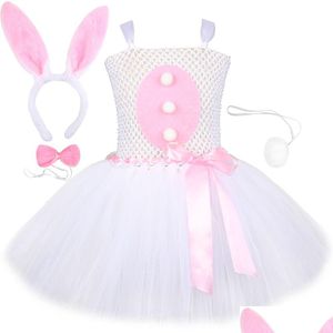Girl's jurken meisjes baby Easter Bunny Tutu -jurk voor kinderen konijn cosplay kostuums peuter meisje verjaardagsfeestje tle outfit vakanties stolsel dh3gn