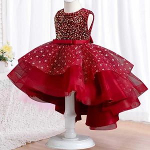 Robes de fille Girls Beauty Pageant Party Robe Fond Robe Sequin Robe Tulle Princesse Flower Girls First Communon Robe Robe de mariée Y240514