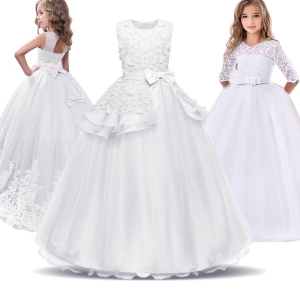 Robes de fille filles demoiselle d'honneur longues robes pour mariage 5-14 ans enfants dentelle fleur robe de fête d'anniversaire enfants blanc formel reconstitution historique robe 230803