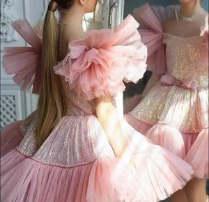 Girl's jurken meisjes casual jurken kinderen kleding roze prinsesmeisjes meisjes verjaardagsbanket pluizige rokbogen mesh garen nobel elegant t240524