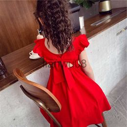 Robes pour filles Robe en mousseline de soie pour filles avec nœud papillon Nouvelle robe de soirée princesse d'été pour filles Robe rouge de mariage Vêtements pour enfants 4 5 7 9 11 13 ans x0806