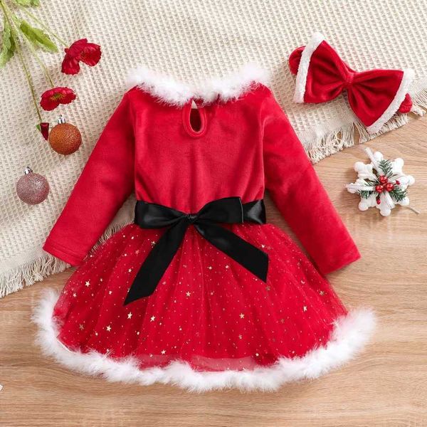 Robes de fille Robe de Noël pour filles Habillage du Père Noël Robe de princesse ceinturée pour petites filles + robe diadème pour filles
