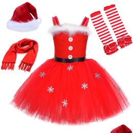 Robes de fille Filles Noël Père Noël Costumes pour Noël Tutu Robe Tenue Enfants Année Princesse Enfants Miss Vêtements Drop Deliver Dhenk