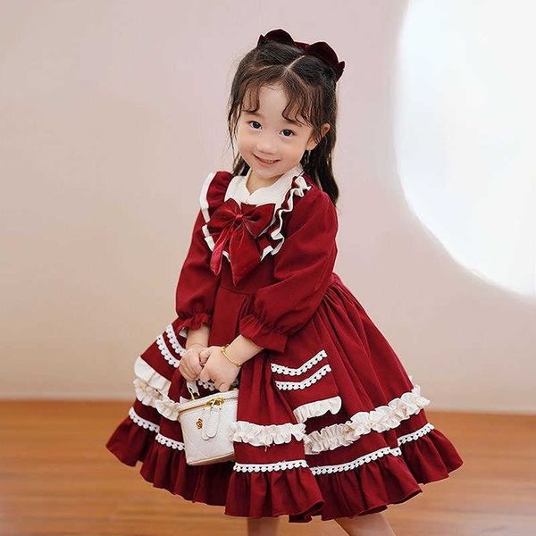 Robes pour filles Vêtements pour filles Automne Hiver Robe de soirée en peluche pour filles Rouge Belle et douce Rétro Lolita Princesse Nouvelle mode Mignon Chaud SoftHKD230712