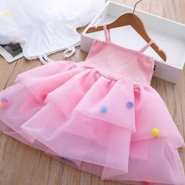 Meisjesjurken meisjes kleurrijke bal sling jurk 2023 zomer nieuwe kinderen fantasie prinses jurk zoete mesh jurk voor meisjes 5 jaar oud aa230531