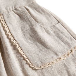 Robes de fille filles coton et lin robe de poche été nouveau style enfants couleur unie décontracté à manches courtes WT004