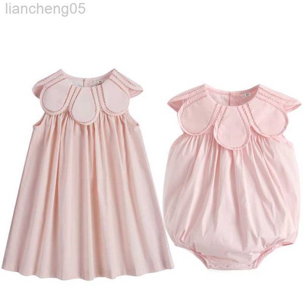 Robes de fille filles mignonne robe d'été pour enfant en bas âge enfants coton tenue garçon bébé combinaison soeur frère vêtements fille sans manches rose robes W0314