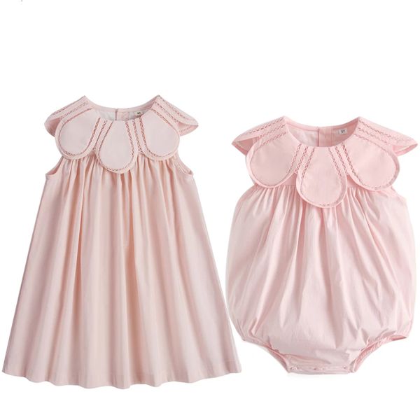 Robes de fille filles mignonne robe d'été pour tout-petits enfants coton tenue garçon bébé combinaison soeur frère vêtements fille sans manches rose robes 230627