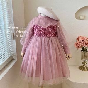 Robes de fille filles robe robe automne / hiver 2023 anniversaire enfant édition coréenne robe filles trésor avec velours sequin princessl2405