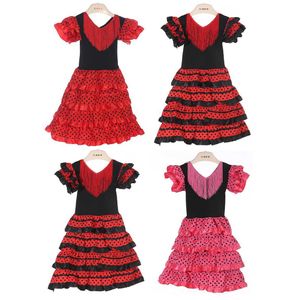 Girl's jurken meisjes kleden mooie Spaanse flamenco Dancer -kostuum Childrens April Sevilla Performance Dance Costumel2405