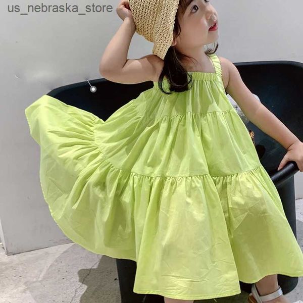 Robes de fille fille robe robe été 2022 coréen cool décontracté pour enfants vestiges gâteau princesse robe bébé enfant pendentif plage versidos q240418