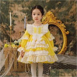 Vestidos de niña Vestidos para niñas 2021 Baby Girl Lolita Vestido Vintage Español Niños Vestidos amarillos Niños Princesa Ball Vestido Lace Drop Deli Dhjg8