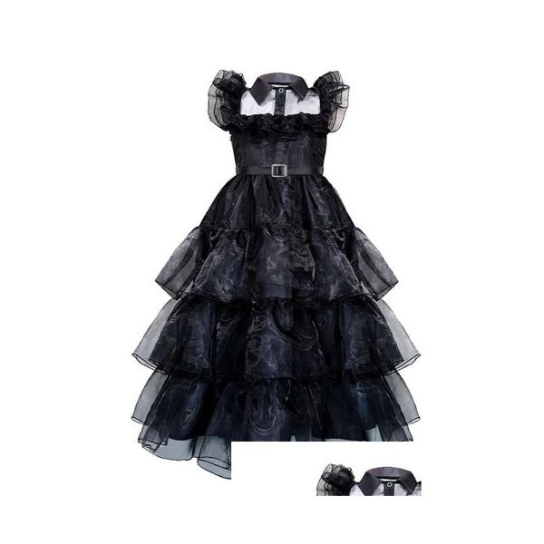 Vestidos para niñas Vestidos para niñas Miércoles Addams Vestido negro TLE Cosplay Danza de moda Cinturón para niños 230228 Entrega de gotas Bebé, Maternidad para niños DHDPK