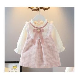 Vestidos de niña Niñas Vestido de otoño Pearl Bow Plaid para la moda Highgrade Kids Party Sweet Princess Disfraz 2 3 4 5 6 7 337 Z2 Drop Deli Dhonx