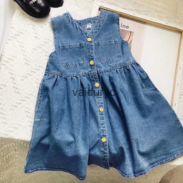 Robes de fille Girls Fashionnable Sleeveless Denim Robe Ldren's Western Flavour All-Match Sundress Baby Girl Summer Denim Suspenten Robe H240508