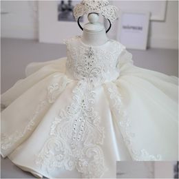Robes de fille filles robes formelle bapt￪me rose blanc 1￨re robe d'anniversaire pour b￩b￩ v￪tements fleur princesse en dentelle f￪te dre dhfpb