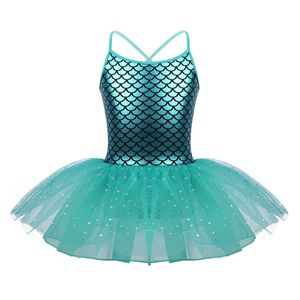 Girl's jurken meisjes glitter mermaid ballet jurk gymnastiek tap voor meisjes voor meisjes balletdans kostuums danwear kinderen tiener ballerina jurk 230520