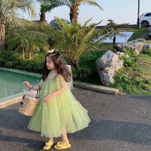 Girl's Dresses Girls 'Green Dress Children's Fashion Party Tutu Casual Dress 1-9ys Children's Summer Princess Birthday Trouwjurk 230407