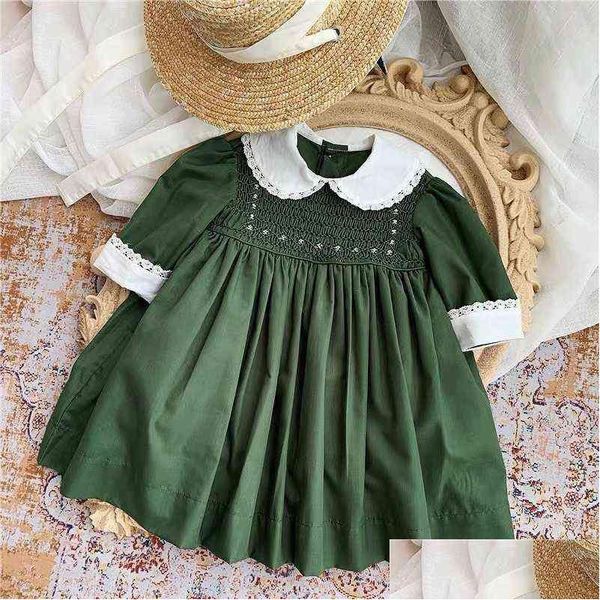 Vestidos de niña Niñas Hecho a mano Vestido de algodón ahumado Bebé Bordado Niños Fumar Vestidos Chica Smock Vintage Infantil Boutique Ropa G Othxw