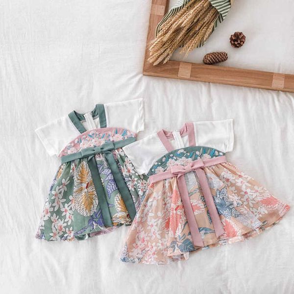 Vestidos de niña Vestido de verano Hanfu para niñas Estilo chino Traje antiguo para niños Bebé Vestido Tang mejorado Niña pequeña Ropa interior de estilo antiguo G230222