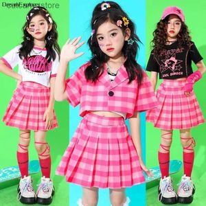 Robes de fille filles hip hop chemise courte veste d'été jupes à carreaux enfants crop top street danse jazz costumes enfants