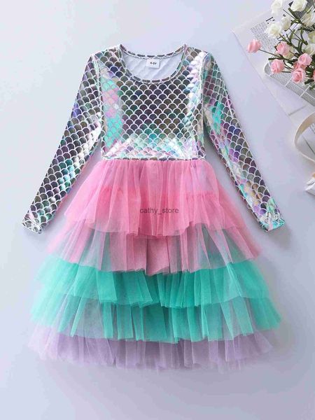 Vestidos de niña Cake de sirena de manga larga para niñas Vestido de otoño LH168L231222