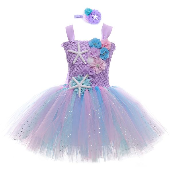 Vestidos de niña Vestido de tutú de sirena para niñas Vestidos de fiesta de cumpleaños de princesa para niñas Estrella de mar Cosplay de Halloween Disfraz de sirena para niños 1-12Y 230729