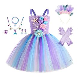 Robes pour filles Robe tutu sirène pour filles Sous le thème de la mer Fête d'anniversaire Costumes de carnaval avec bandeau de fleurs Robes de fleurs d'océan 1-12Y 230731