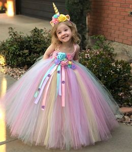 Robes de fille Filles Pastel Licorne Fleur Tutu Robe Enfants Crochet Tulle Sangle Robe De Bal avec Daisy Rubans Enfants Costume De Fête 230731