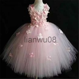 Robes de fille Filles Rose Fleur Pétales Fée Robe Enfants Tutus Tulle Robe Robe De Bal avec Sangle Enfants Anniversaire De Mariage Costume De Fête Robes x0806