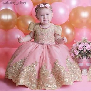 Robes de fille Girls Pink Party Princess Dress Kids Birthday Cerony 1-5y Child Tul Tul Robe pour le mariage en soirée Egant Bow Babys Clothes L240402