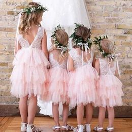 Vestidos de niñas Girls Pink Summer Dress Sequined Night Party Princess Velvet Tutu Vestido Baby Birthday Prom Clothes 2-6y Vestidos de niña para niños pequeños T240415