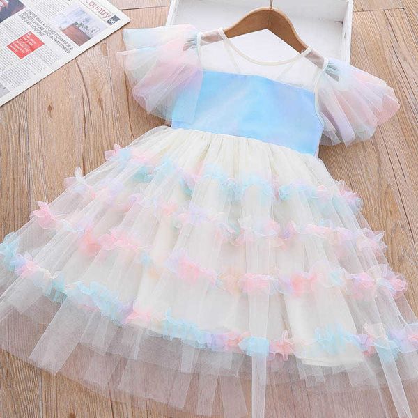 Robes de fille filles robe de princesse 2023 été nouveau arc-en-ciel fille mode gâteau moelleux jupe enfants robe robe de soirée pour enfants fille AA230531