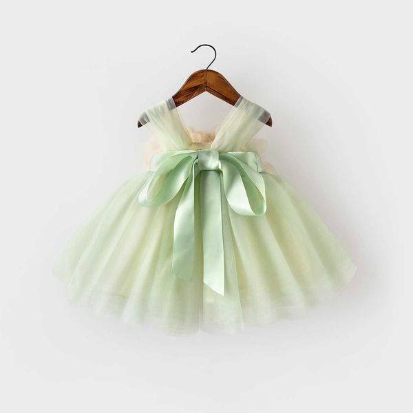 Vestidos de niña Vestido de princesa para niñas Vestido de verano para bebé Vestido de cumpleaños para bebé Cien días Vestido de pastel verde Hilo hinchado