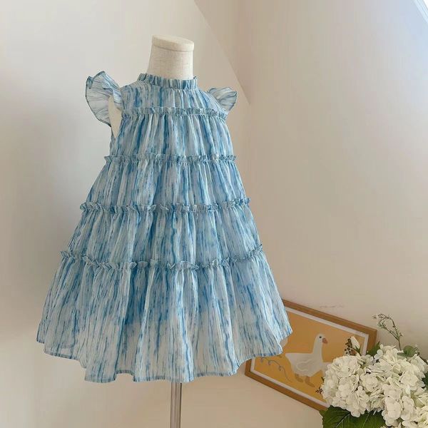 Robes de fille filles robe de princesse avec noeud créateur de mode bleu fête élégant Vestidos Para Ninas bébé fille 230802