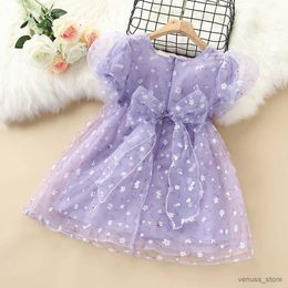 Meisjesjurken meisjes prinses jurken baby kinderen bloem tutu jurken korte mouw paarse prom outfits zomer kinderen kostuums 2 4 6 8 10 jaar