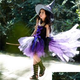 Meisjesjurken meisjes paarse kinderen Halloween Fairy Party met hoed zwarte heks peuter baby verjaardag cosplay kostuums kinderen jurk dr. Dhm27