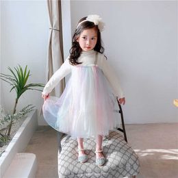 Robes de fille Robe patchwork arc-en-ciel pour filles Robes pour enfants pour filles Robes de fille de fleur Vêtements de bébé coréens Vêtements d'automne pour filles