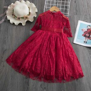 Robes de fille filles robes en dentelle rouge fille 3 à 8 ans des enfants élégants soirée de soirée halloween vêtements de Noël pour enfants à manches longues vestido