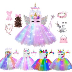 Meisjes Jurken Meisjes Glanzende Eenhoorn Tutu Jurk Glowing Kids Eenhoorn Jurken Voor Meisjes Hallowmas Party Prinses Jurk Kinderkleding vestidos 230615