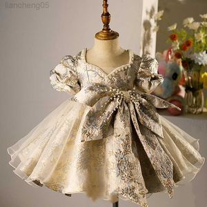 Meisjesjurken Meisjes Spaanse bloemenparels baljurk baby lolita prinses jurken baby verjaardagsvorming jurk meisje boetiek kleding a1354 w0224