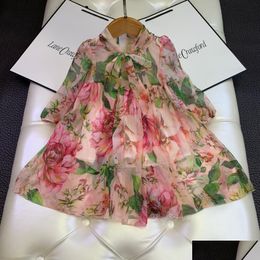 Meisjesjurken meisjes zomer baby bloemen jurk voorjaar kinderen boog lange mouw zoete kinderen kleding tops drop levering kraamdoek dhk4i