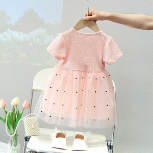 Robes d'été pour filles, nouvelle robe de princesse pour petites filles, en maille à pois, avec nœud