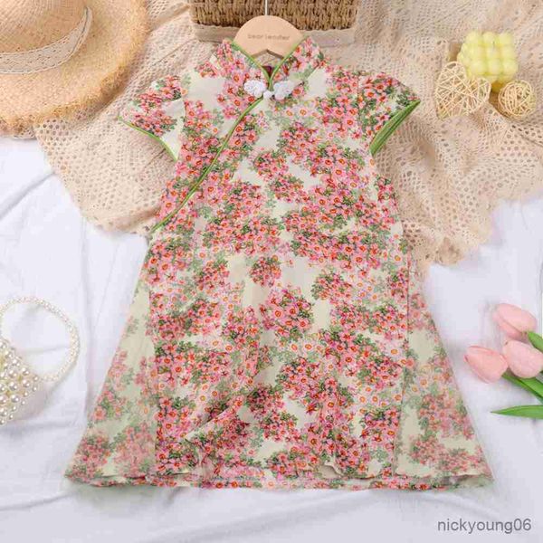 Vestidos de niña Niñas Novedad de verano Pequeña princesa floral Ropa para niñas pequeñas Cheongsam de estilo chino Trajes para niños R230612
