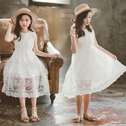 Robes de fille filles été princesse gilet robe enfants dentelle robes sans manches grand enfant bref broderie robe blanche enfants vêtements 220908