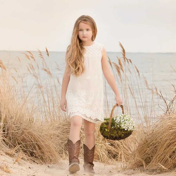 Vestidos de niña Niñas Verano Sin mangas Vestido de noche Niños Hueco Bordado Encaje Princesa Vestidos de fiesta Ropa de moda para niños