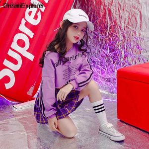 Girl's Dresses Girls Sweatshirt Hip Hop Mini Rok Kids Crop Tankt Tankt Street Dance Teen Tartan Outfit Child Jazz Rap StreweweeWear Clothing Costume L240402