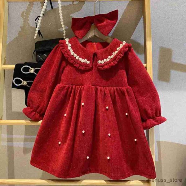 Vestidos de niñas Girls Dulce Princess Vestido Niños Niños Baby Engrosamiento Velvet Invierno Pearl Dress Fiesta de cumpleaños de Navidad Año Nuevo