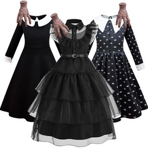 Robes de fille Filles Mercredi Costume Enfants Princesse Robe De Danse Enfants Noir Famille Halloween Robe En Couches Addams Party Fantasy 4-12 Année 231123