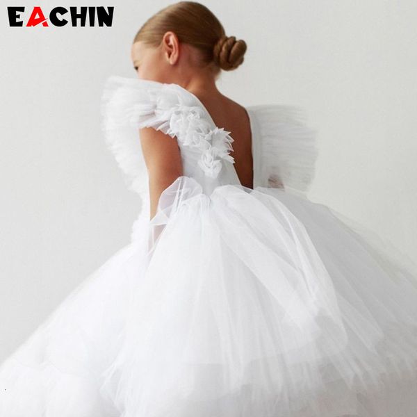 Mädchenkleider Weißes Vintage-Kleid für Mädchen, elegante fliegende Ärmel, Kinder-Prinzessin-Kleid, Baby-Mesh-Tutu-Kleid, Jugend-Geburtstags-Party-Kleid, Hochzeit 230718